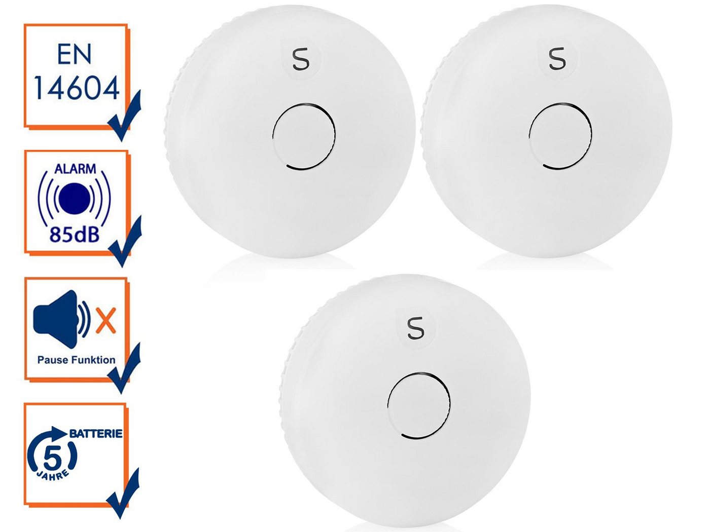 Setpoint Rauchmelder (3er Set Brandmelder mit wechselbarer 5 Jahres Batterie, Küche, Ø 10cm) von Setpoint