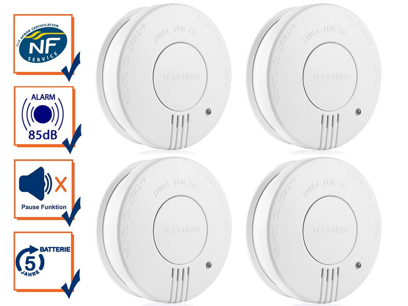 Setpoint Rauchmelder (4er Set Brandmelder mit 5 Jahres Batterie, Weiß, Ø 10cm) von Setpoint