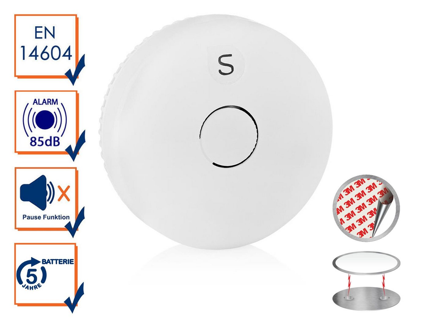 Setpoint Rauchmelder (Brandmelder mit 5 Jahres Batterie & Magnethalter, Weiß, Ø 10cm) von Setpoint