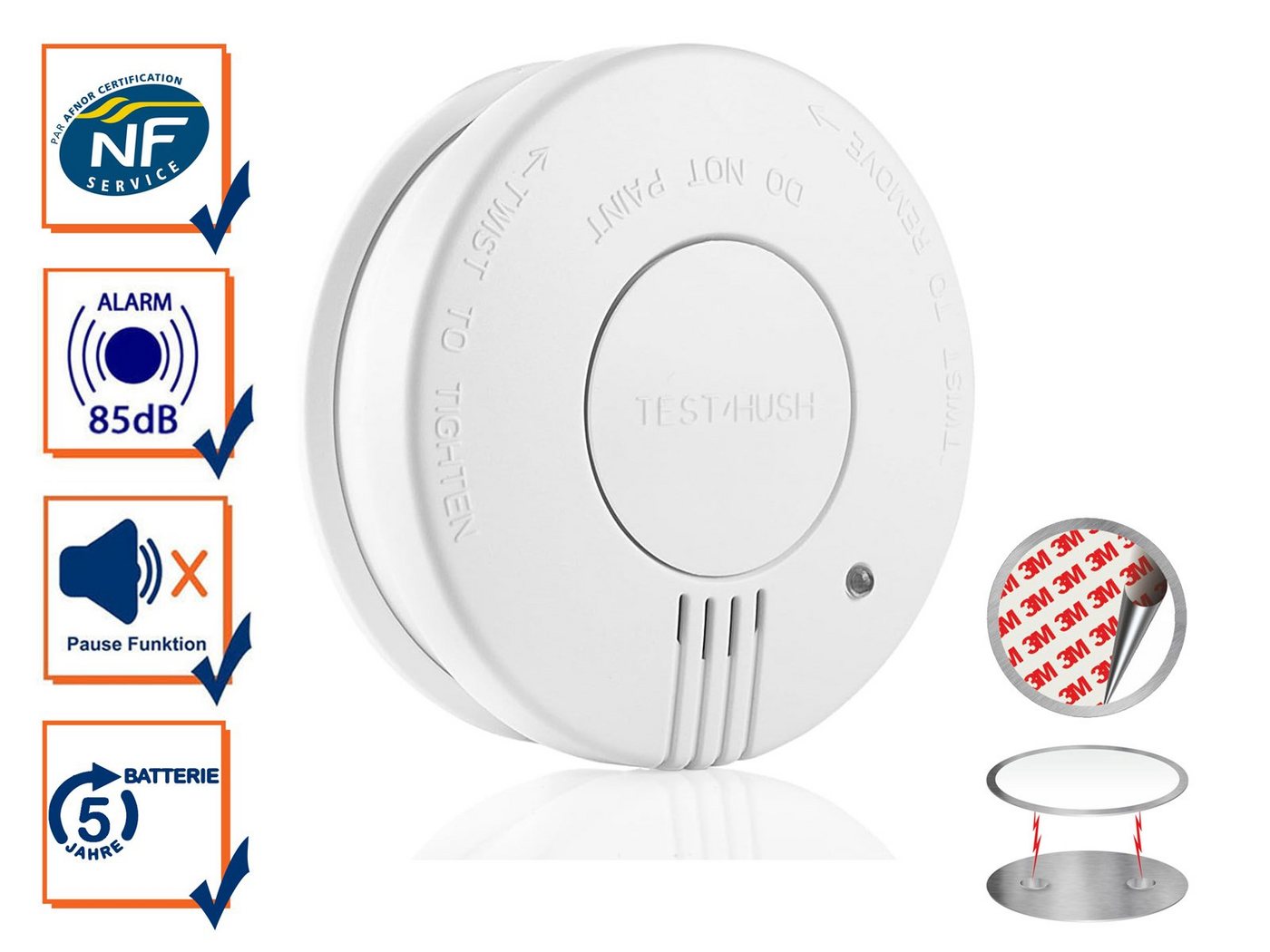 Setpoint Rauchmelder (Brandmelder mit 5 Jahres Batterie & Magnethalter, Weiß, Ø 10cm) von Setpoint