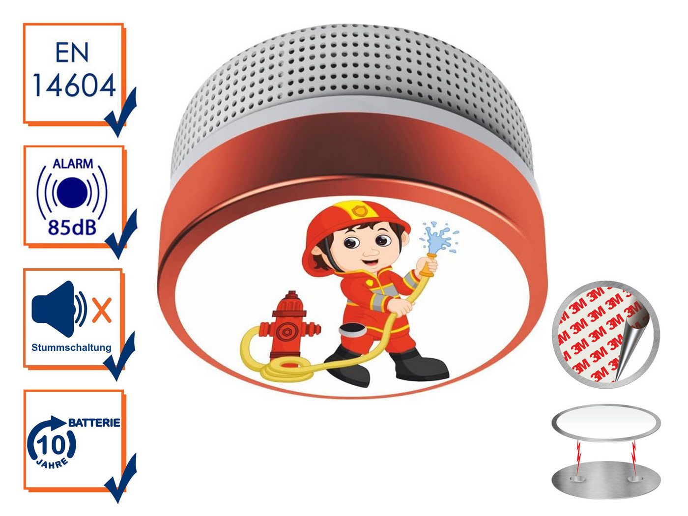 Setpoint Rauchmelder (Mini Brandmelder mit 10 Jahres Batterie & Magnethalter, Kinder Design) von Setpoint