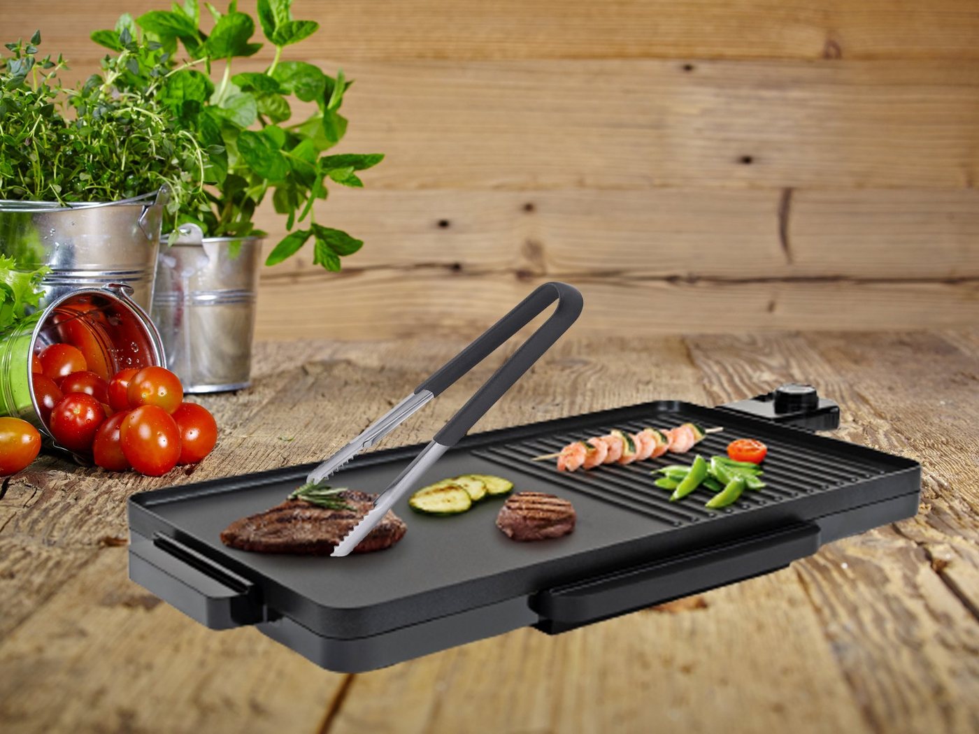 Setpoint Tischgrill, 2000 W, Elektrischer XL Teppanyaki Balkon Back-& Grill-Platte mit Grillzange von Setpoint