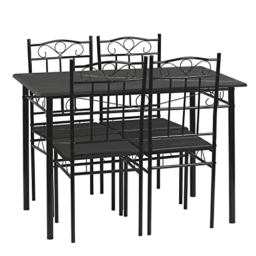 Setsail Esszimmergruppe mit Esstisch und 4 Essstühlen, Küchentisch-Set für die Küche, Wohnzimmer, Esszimmer, Schwarz, 109cm Tisch + 4 Stühle von Setsail