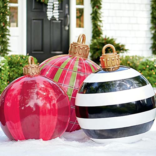 Settoo Weihnachtsdekorationen Weihnachten Aufblasbar Ball 60cm Aus PVC Christbaumkugel ,Weihnachtskugel Personalisiert Baumschmuck Weihnachtskugeln (mit Inflatorzylinder), Schwarze und Weiße Streifen von Settoo