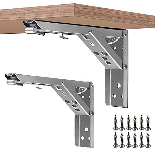 2 Stück Klappbare Regalhalterungen,Dreieckiger Klappstützrahmen aus Edelstahl/Hochleistungs Wandhalterung, L-Halterungen für DIY Verschiedene Platzsparende Werkbank,10"(mit Installationsschrauben) von Seully