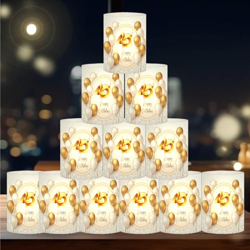 12 Windlicht Tischdeko 40 Geburtstag, Deko 40. Geburtstag, Geburtstagsdeko 40, Party Deko 40 Geburtstag Gold, Geeignet für Teelichter oder Kerzen (Happy Bithday 40th) von SeunKieer