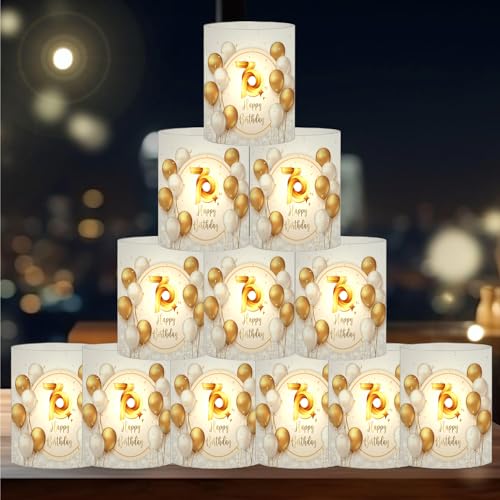 12 Windlicht Tischdeko 70 Geburtstag, Deko 70. Geburtstag, Geburtstagsdeko 70, Party Deko 70 Geburtstag Gold, Geeignet für Teelichter oder Kerzen (Happy Bithday 70th) von SeunKieer