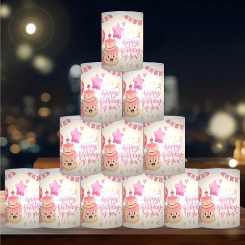 12 Windlicht Tischdeko Geburtstag, Deko Geburtstag Mädchen, Geburtstagsdeko Mädchen, Party Deko Geburtstag Rose, Geeignet für Teelichter oder Kerzen (Happy Birthday Pink) von SeunKieer