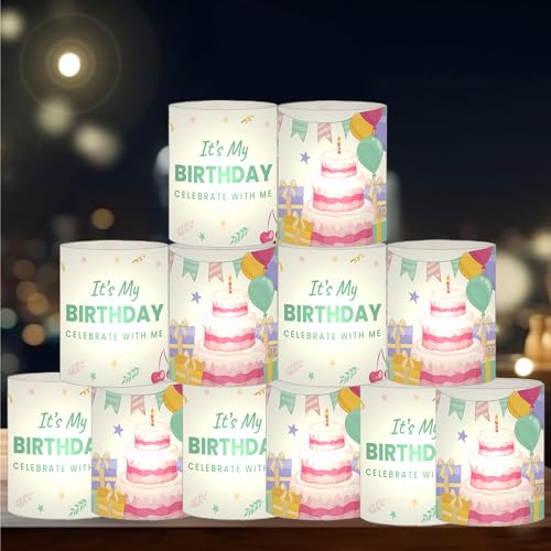12 Windlicht Tischdeko Geburtstag, Happy Birthday Windlicht Tischdeko, Geburtstagsdeko Frauen Männer Mädchen Jungen, Geeignet für Teelichter oder Kerzen (It's My Birthday) von SeunKieer