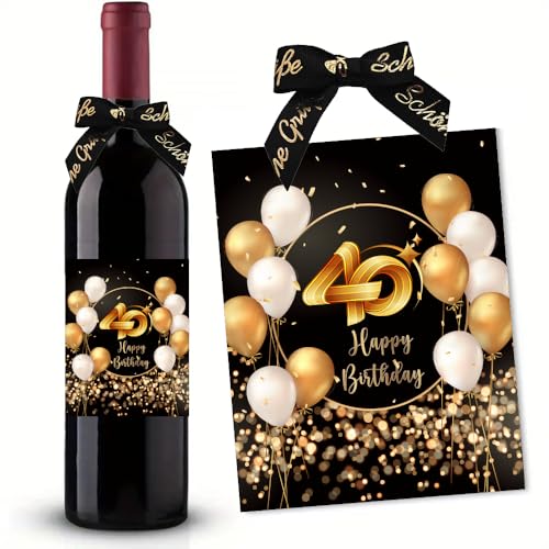 40. Geburtstag Flaschenetikett mit Schleife Schwarzes Gold Lack veredelt 10x12,7cm Happy Birthday 40 - Geburtstagsdeko Geburtstagsgeschenk Geschenke für Frauen Männer 40. Geburtstag Flaschenetikett mit Schleife Schwarzes Gold Lack veredelt 10x12,7cm Happy Birthday 40 - Geburtstagsdeko Geburtstagsgeschenk Geschenke für Frauen Männer von SeunKieer