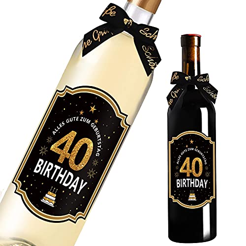 40. Geburtstag Flaschenetikett mit Schleife Schwarzes Gold Lack veredelt 8,5x10,5cm Happy Birthday 40 - Geburtstagsdeko Geburtstagsgeschenk Geschenke für Frauen Männer 40. Geburtstag Flaschenetikett mit Schleife Schwarzes Gold Lack veredelt 8,5x10,5cm Happy Birthday 40 - Geburtstagsdeko Geburtstagsgeschenk Geschenke für Frauen Männer von SeunKieer