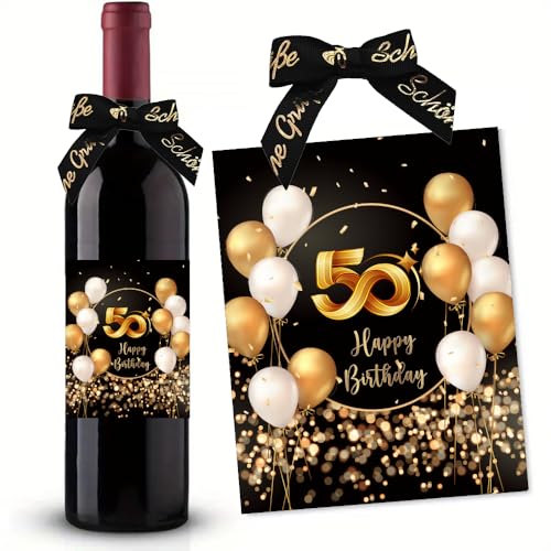 50. Geburtstag Flaschenetikett mit Schleife Schwarzes Gold Lack veredelt 10x12,7cm Happy Birthday 50 - Geburtstagsdeko Geburtstagsgeschenk Geschenke für Frauen Männer 50. Geburtstag Flaschenetikett mit Schleife Schwarzes Gold Lack veredelt 10x12,7cm Happy Birthday 50 - Geburtstagsdeko Geburtstagsgeschenk Geschenke für Frauen Männer von SeunKieer