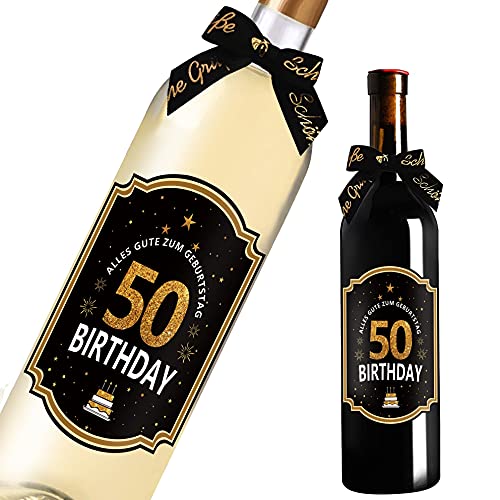 50. Geburtstag Flaschenetikett mit Schleife Schwarzes Gold Lack veredelt 8,5x10,5cm Happy Birthday 50 - Geburtstagsdeko Geburtstagsgeschenk Geschenke für Frauen Männer 50. Geburtstag Flaschenetikett mit Schleife Schwarzes Gold Lack veredelt 8,5x10,5cm Happy Birthday 50 - Geburtstagsdeko Geburtstagsgeschenk Geschenke für Frauen Männer von SeunKieer