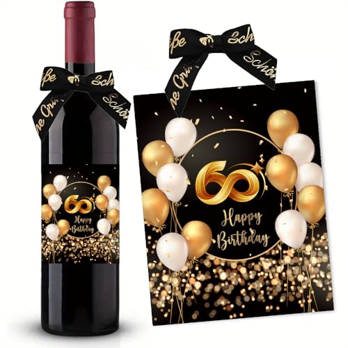 60. Geburtstag Flaschenetikett mit Schleife Schwarzes Gold Lack veredelt 10x12,7cm Happy Birthday 60 - Geburtstagsdeko Geburtstagsgeschenk Geschenke für Frauen Männer 60. Geburtstag Flaschenetikett mit Schleife Schwarzes Gold Lack veredelt 10x12,7cm Happy Birthday 60 - Geburtstagsdeko Geburtstagsgeschenk Geschenke für Frauen Männer von SeunKieer