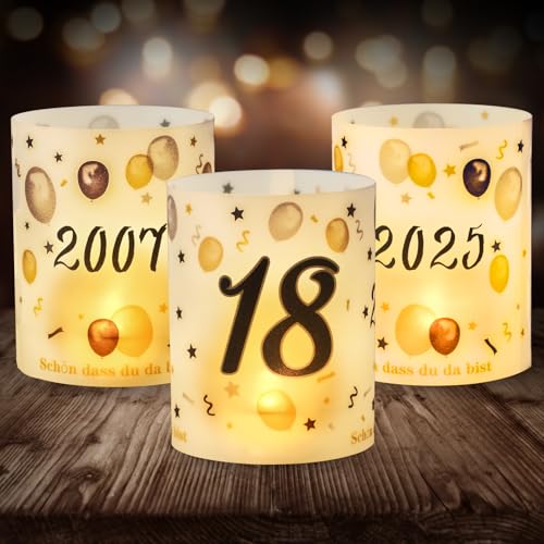 12 Windlicht Tischdeko 18 Geburtstag, Seutgjie 18. Geburtstag Deko Mädchen Junge 2007-2025 Schwarz Gold für Teelichter oder Kerzen von Seutgjie