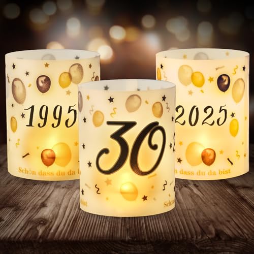 12 Windlicht Tischdeko 30 Geburtstag, Seutgjie 30. Geburtstag Deko Mann Frau 1995-2025 Schwarz Gold für Teelichter oder Kerzen von Seutgjie