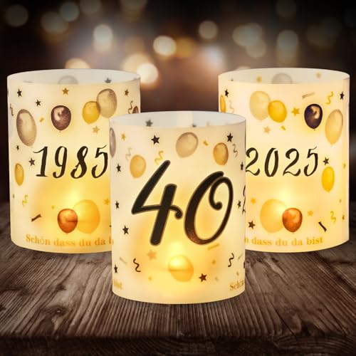 12 Windlicht Tischdeko 40 Geburtstag, Seutgjie 40. Geburtstag Hochzeit Jubiläum Deko Mann Frau 1985-2025 Schwarz Gold für Teelichter oder Kerzen von Seutgjie