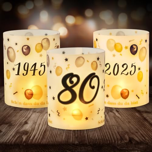 12 Windlicht Tischdeko 80 Geburtstag, Seutgjie 80. Geburtstag Jubiläum Deko Mann Frau 1945-2025 Schwarz Gold für Teelichter oder Kerzen von Seutgjie