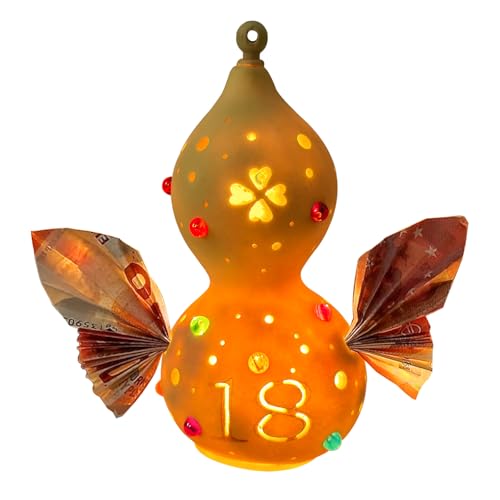 Seutgjie Coole Geschenke 18 Geburtstag, Deko 18. Geburtstag Mädchen Junge Geldgeschenke Handgeschnitzte Natürliche Kürbis mit Wiederaufladbare LED-Leuchten von Seutgjie