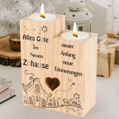 Einzugsgeschenke Wohnung Haus, Seutgjie Kerzenständer Holz Geschenk zum Einzug Home Decor für Beste Freundin Kollegen Frauen Schwestern Coole Geschenkideen von Seutgjie