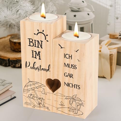 Ruhestand Geschenk, Seutgjie Renteneintritt Geschenk Frau Mann Kerzenständer Holz Abschiedsgeschenk Kollegin Rente Kleinigkeit zum Ruhestand von Seutgjie