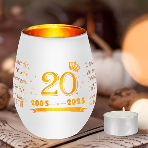 Seutgjie 20. Geburtstagsgeschenk für Mädchen Freundin Schwester Kollegen Mama 2005 bis 2025 Windlicht aus Glas mit Gravur Teelichthalter mit Kerze Personalisierte Geschenke für Geburtstag Jahrestag von Seutgjie