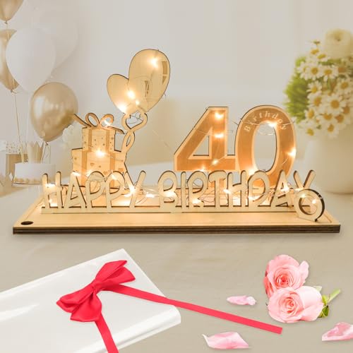 Seutgjie 40 Geburtstag Deko für Mann Frau Geldgeschenke mit LED Lichterkette Fliege und Geschenkpapier Holz Schild Gästebuch für 40 Jahre Hochzeit Jubiläum Tischdeko von Seutgjie