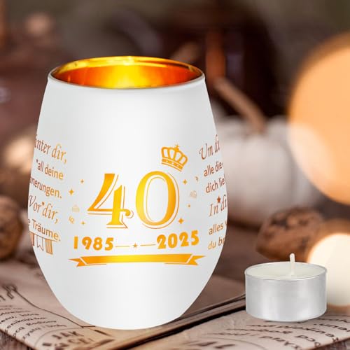 Seutgjie 40. Geburtstagsgeschenk für Frauen Freundin Schwester Kollegen Mama 1985 bis 2025 Windlicht aus Glas mit Gravur Teelichthalter mit Kerze Personalisierte Geschenke für Geburtstag Jahrestag Seutgjie 40. Geburtstagsgeschenk für Frauen Freundin Schwester Kollegen Mama 1985 bis 2025 Windlicht aus Glas mit Gravur Teelichthalter mit Kerze Personalisierte Geschenke für Geburtstag Jahrestag von Seutgjie