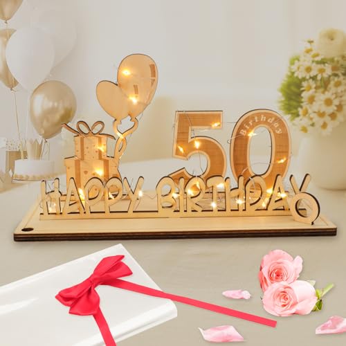 Seutgjie 50 Geburtstag Deko für Mann Frau Geldgeschenke mit LED Lichterkette Fliege und Geschenkpapier Holz Schild Gästebuch für 50 Jahre Hochzeit Jubiläum Tischdeko von Seutgjie