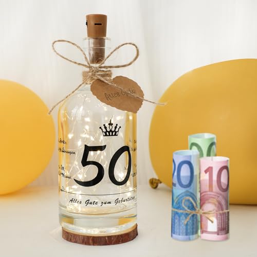 Seutgjie 50 Geburtstag Frau Mann Geschenk Geldgeschenke LED Flaschenlicht mit Sprüche Personalisiertes Geschenk von Seutgjie