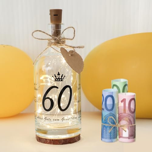 Seutgjie 60 Geburtstag Frau Mann Geschenk Geldgeschenke LED Flaschenlicht mit Sprüche Personalisiertes Geschenk von Seutgjie