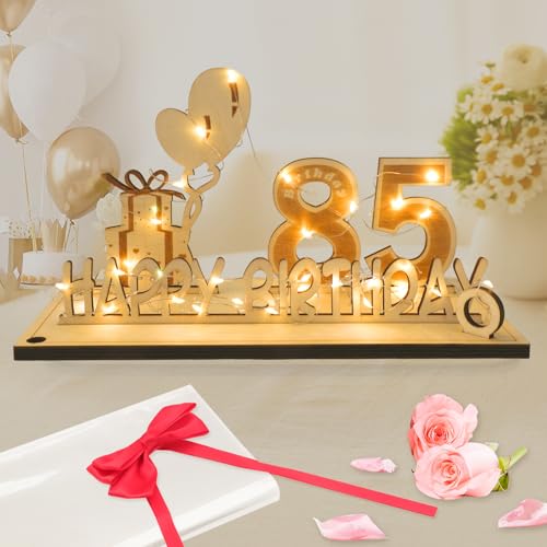 Seutgjie 85 Geburtstag Deko für Mann Frau Geldgeschenke mit LED Lichterkette Fliege und Geschenkpapier Holz Schild Gästebuch für 85 Jahre Porzellanhochzeit Jubiläum Tischdeko von Seutgjie