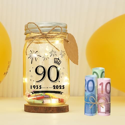 Seutgjie 90 Geburtstag Frau Mann Geschenk Geldgeschenke LED Flaschenlicht mit 1935 bis 2025 Personalisiertes Geschenk von Seutgjie