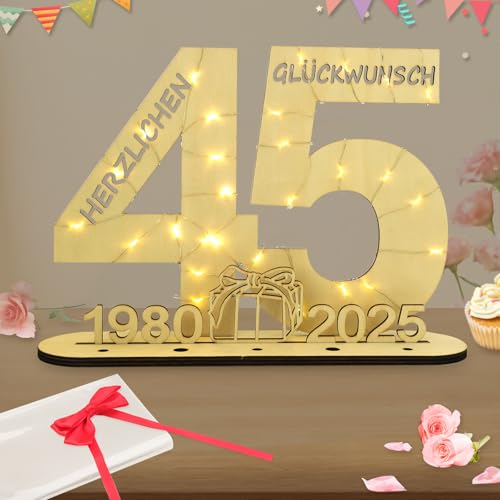 Seutgjie Deko 45 Geburtstag Frauen Männer 1980-2025 Geldgeschenk mit LED Lichterkette Fliege und Geschenkpapier für Jubiläum Hochzeitstag Tischdeko Originelle Holz Schild Gästebuch Seutgjie Deko 45 Geburtstag Frauen Männer 1980-2025 Geldgeschenk mit LED Lichterkette Fliege und Geschenkpapier für Jubiläum Hochzeitstag Tischdeko Originelle Holz Schild Gästebuch von Seutgjie