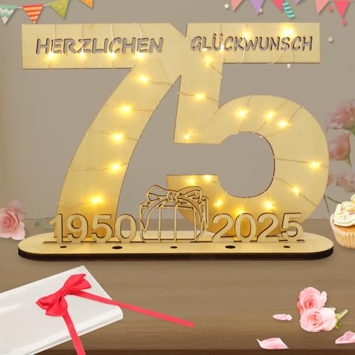 Seutgjie Deko 75 Geburtstag Frau Mann, Geldgeschenke Geburtstag 75 Originelle Holz Schild Gästebuch mit LED Lichterkette für Männer Frauen Jubiläum Tischdeko 1950-2025 Seutgjie Deko 75 Geburtstag Frau Mann, Geldgeschenke Geburtstag 75 Originelle Holz Schild Gästebuch mit LED Lichterkette für Männer Frauen Jubiläum Tischdeko 1950-2025 von Seutgjie
