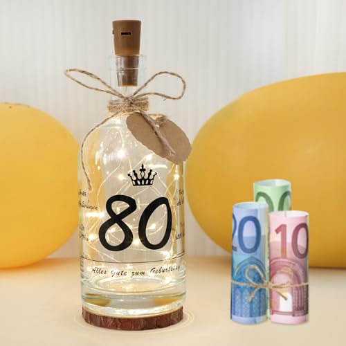 Seutgjie Deko 80 Geburtstag Frau Mann Geschenk, Geldgeschenke LED Flaschenlicht mit Spruch Stimmungslicht Glückslicht Personalisiertes Geschenk von Seutgjie