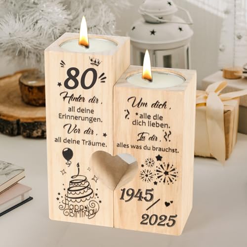 Seutgjie Deko 80 Geburtstag Frau Mann Geschenk Kerzenständer Holz Personalisiert 1945 bis 2025 für Mama Schwester Freundin Kollegin Coole Geschenkideen von Seutgjie