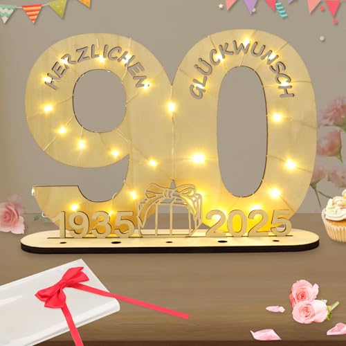 Seutgjie Deko 90 Geburtstag Frau Mann, Geldgeschenke Geburtstag 90 Originelle Holz Schild Gästebuch mit LED Lichterkette für Männer Frauen Jubiläum Tischdeko 1935-2025 Seutgjie Deko 90 Geburtstag Frau Mann, Geldgeschenke Geburtstag 90 Originelle Holz Schild Gästebuch mit LED Lichterkette für Männer Frauen Jubiläum Tischdeko 1935-2025 von Seutgjie