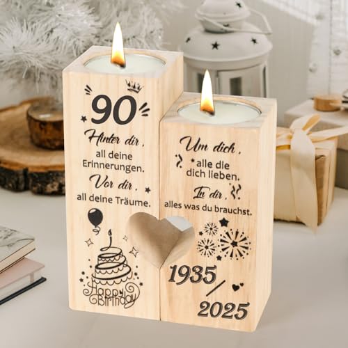 Seutgjie Deko 90 Geburtstag Frau Mann Geschenk Kerzenständer Holz Personalisiert 1935 bis 2025 für Mama Schwester Freundin Kollegin Coole Geschenkideen von Seutgjie