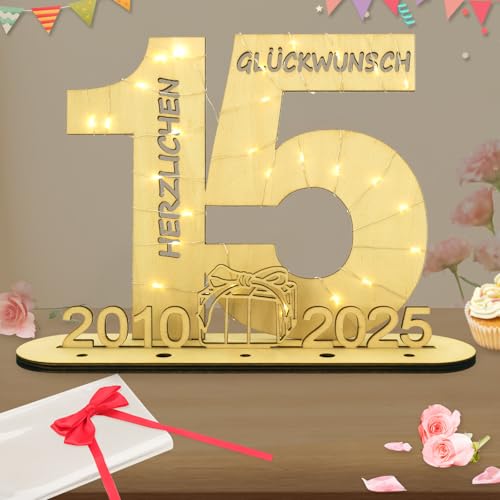 Seutgjie Deko 15 Geburtstag Mädchen Junge 2010-2025 Geldgeschenk mit LED Lichterkette Fliege und Geschenkpapier für Jubiläum Kristallhochzeit Hochzeitstag Tischdeko Originelle Holz Schild Gästebuch Seutgjie Deko 15 Geburtstag Mädchen Junge 2010-2025 Geldgeschenk mit LED Lichterkette Fliege und Geschenkpapier für Jubiläum Kristallhochzeit Hochzeitstag Tischdeko Originelle Holz Schild Gästebuch von Seutgjie