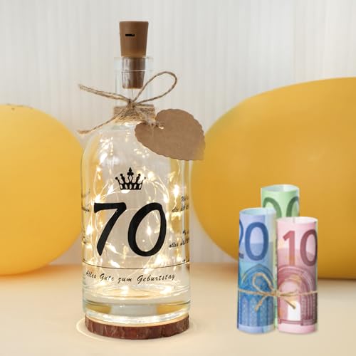 Seutgjie Geschenke zum 70 Geburtstag Frau Mann, Geldgeschenke LED Flaschenlicht mit Spruch Geburtstag 70 Personalisiertes Geschenk von Seutgjie
