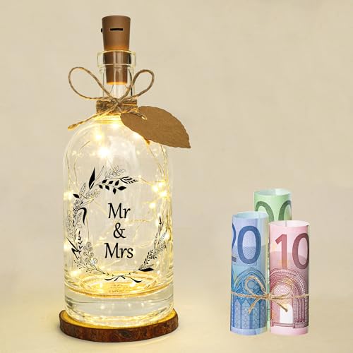 Seutgjie Hochzeitsgeschenke für Brautpaar, Geldgeschenke zur Hochzeit Mr & Mrs Deko LED Flaschenlicht mit Spruch Originelle Personalisiert Wedding Gift Seutgjie Hochzeitsgeschenke für Brautpaar, Geldgeschenke zur Hochzeit Mr & Mrs Deko LED Flaschenlicht mit Spruch Originelle Personalisiert Wedding Gift von Seutgjie