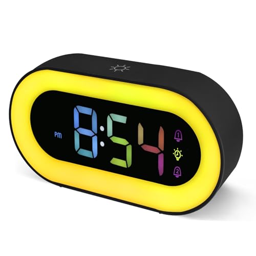 Seutgjie Wecker Digital Kinder, Kinder Wecker mit Nachtlicht für Mädchen Jungen Jugendliche Dual Alarms 18 Klingeltöne Snooze Modi 12/24 Stunden 5-Lautstärkeanpassungen Schwarz von Seutgjie
