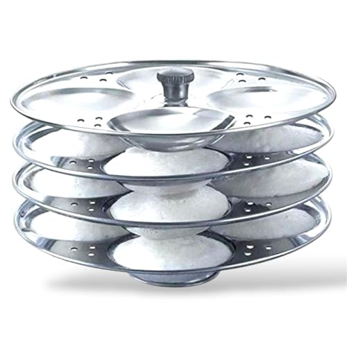 Idli Ständer mit 4 Ablagen aus Edelstahl Idli Ständer - Langlebiges 4-stöckiges Gestell zum Kochen 16 perfekte Idlis, ideal für Induktions- und Gasherd Kochen von Seven Chakra Tree