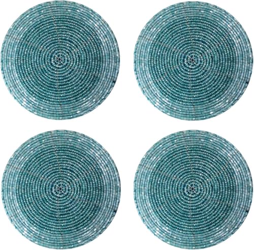 Set mit 4 Perlen-Tischsets, Teetassen-Untersetzer, türkisblau, Hochzeitsgeschenk, indische Heimdekoration Set mit 4 Perlen-Tischsets, Teetassen-Untersetzer, türkisblau, Hochzeitsgeschenk, indische Heimdekoration von Seven Chakra Tree