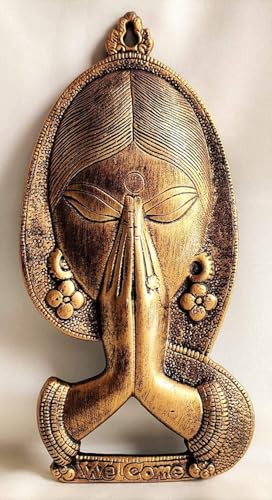 Seven Chakra Tree Brass Namaste Wall Hanging - Handcrafted Indian Welcome Decor Plaque - Antique Finish Woman Face Sculptur with "We Come" Text - Traditional Hindu-Home Entrance Art Seven Chakra Tree Brass Namaste Wall Hanging - Handcrafted Indian Welcome Decor Plaque - Antique Finish Woman Face Sculptur with "We Come" Text - Traditional Hindu-Home Entrance Art von Seven Chakra Tree