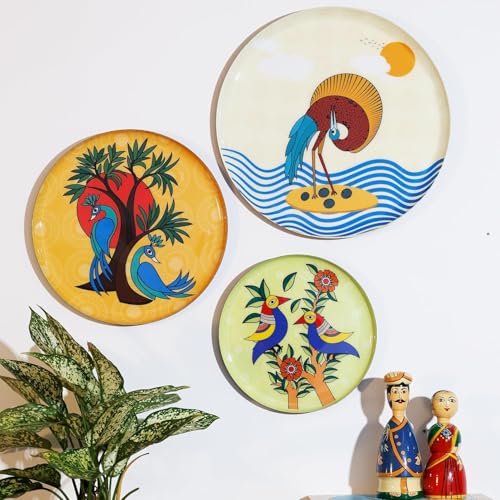 Seven Chakra Tree Dekorative Wandplatten aus Metall | Heimdekoration | Worli Art Design | Wohnzimmer Wanddekoration | Dekorartikel | Geschenkartikel (Mehrfarbig) (3er Set) (Worli Art) von Seven Chakra Tree