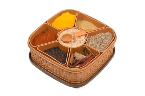 Seven Chakra Tree Plastic Square 7 Sections Multifunktions Kitchen Storage Masala Rangoli Dabba Box Set, Spice Box Set - Brown (Masala Box - 7 in 1) von Seven Chakra Tree