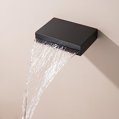 SevenGelok Wasserfall-Badewannenauslauf für Wannenarmatur, SUS304 Edelstahl, massives Messing, moderne Quaderbox mit hohem Durchfluss, Duschkaskadenauslauf, TS1-BK【Mattschwarz, NPT 1/2 Anschlus】 von SevenGelok