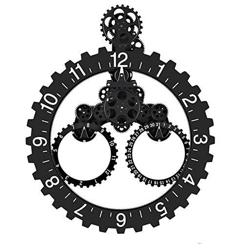 SevenUp Gear Clock Wanduhr, hochwertiges Kunststoff- und Metallteil-Material, beste 3D-bewegliche Ganguhr, 66x55.9 cm, ein schönes Kunstwerk, perfekt für Wohnzimmer, Restaurant, Büro-Dekor (schwarz) von SevenUp